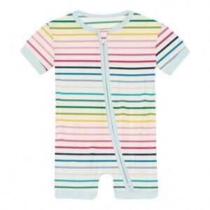 NEW KICKEE baby's shorty sleeper with zipper pajama in happy stripe